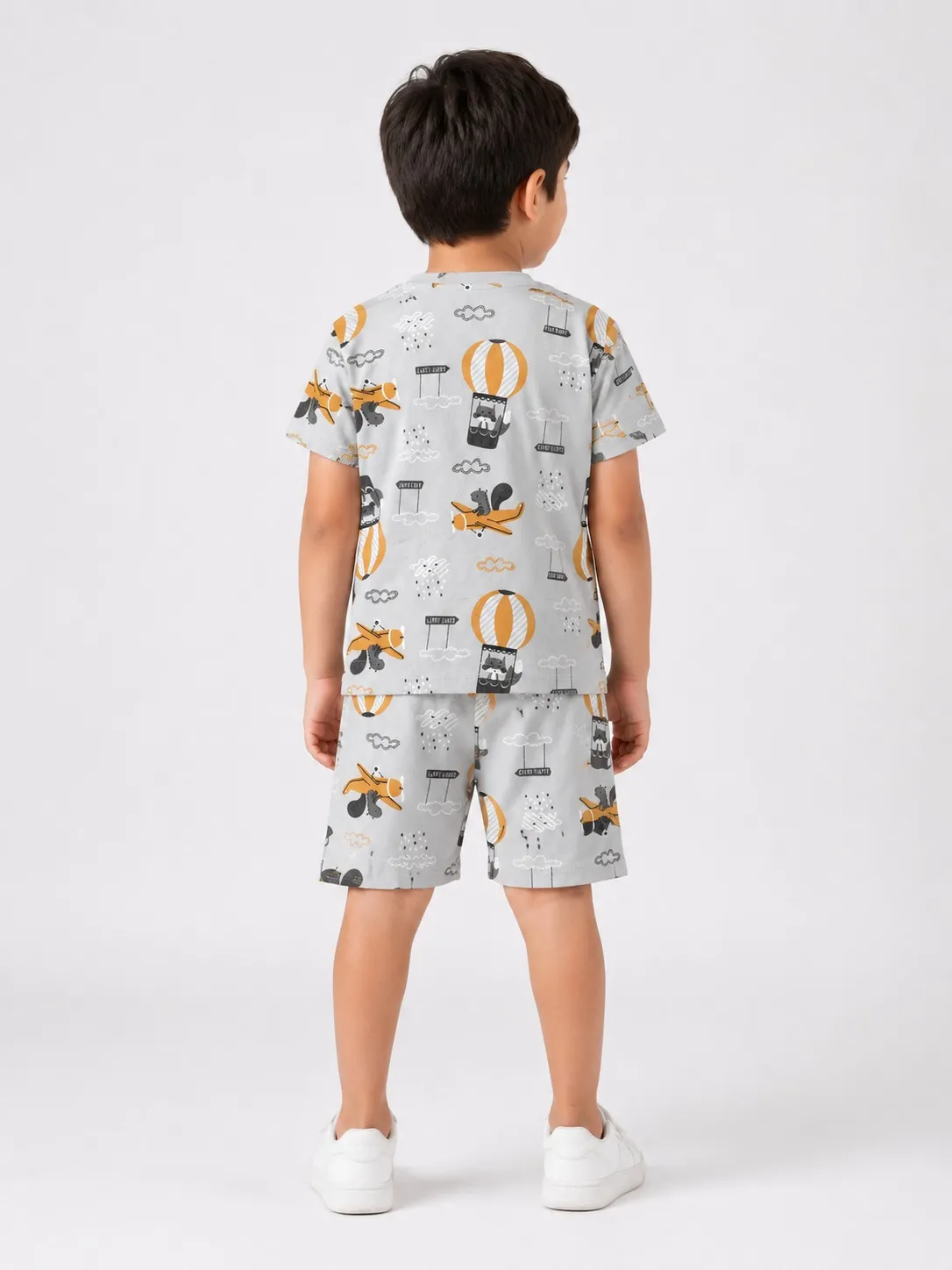 Grey Boys Premium Printed T Shirts And Shorts Set