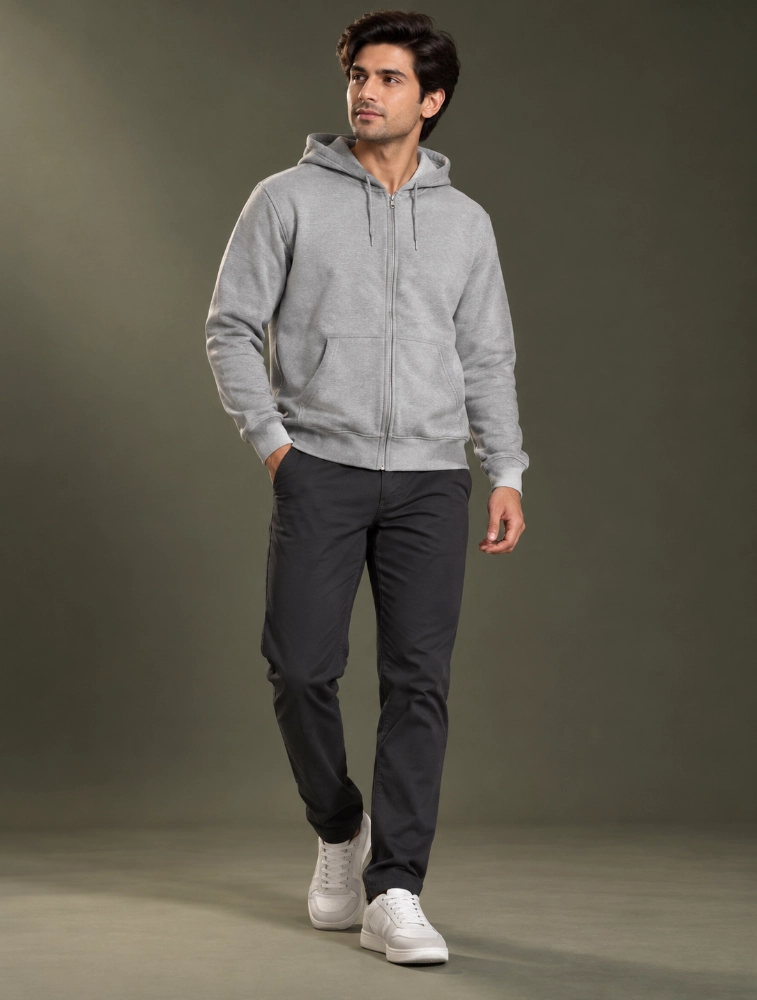 Grey Cotton 300 GSM Hoodie with Zipper