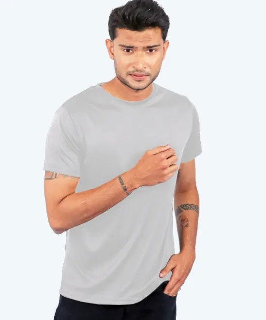 Grey Dot Knit 150 GSM Round Neck Half Sleeve T Shirt