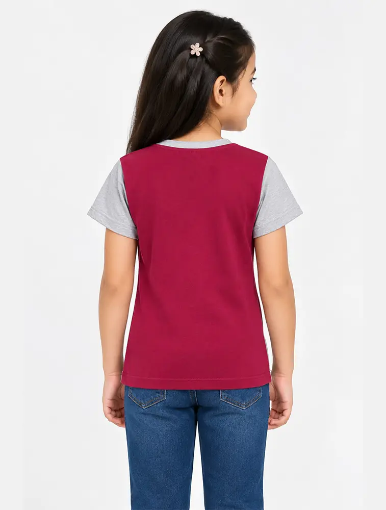 Grey Girls Casual Graphic T Shirt with Contrast Side Panels 