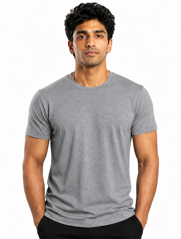 Grey Melange Cotton 180 GSM Round Neck Half Sleeve Seamless Tshirt