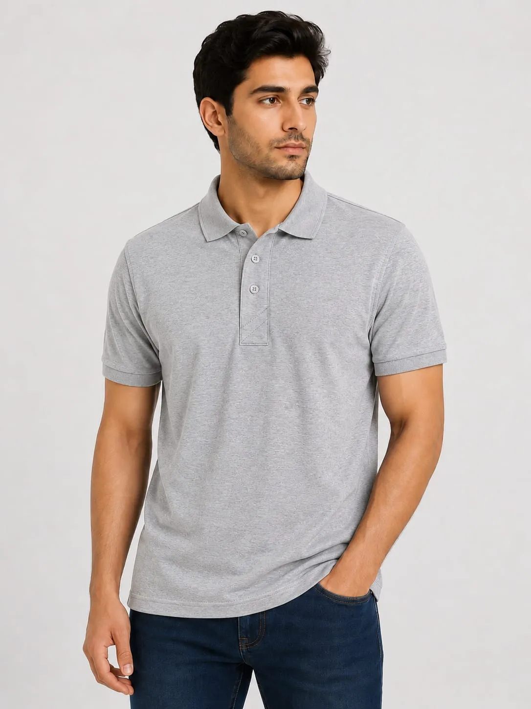 Grey Melange Mens Mars Baby Pique 210 GSM Polo TShirt