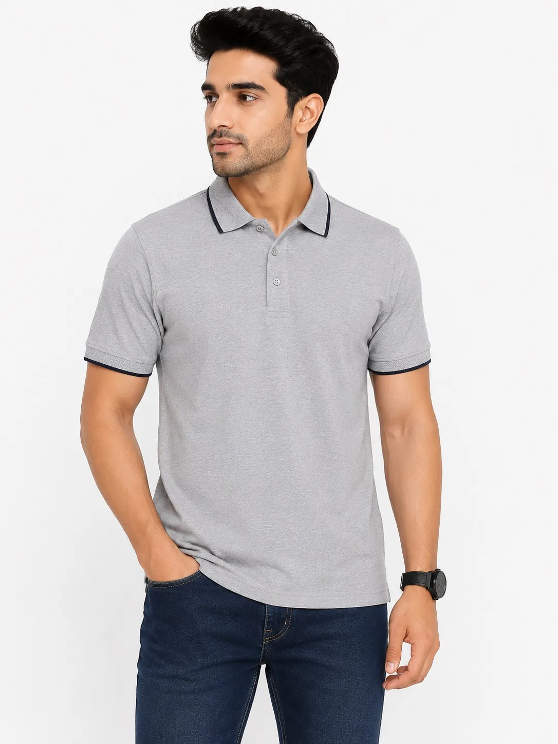 Men's Premium Eco Blend 240 GSM Pole T-shirt With Jacquard Collor With Contrast Tipping — bulk from ₹389