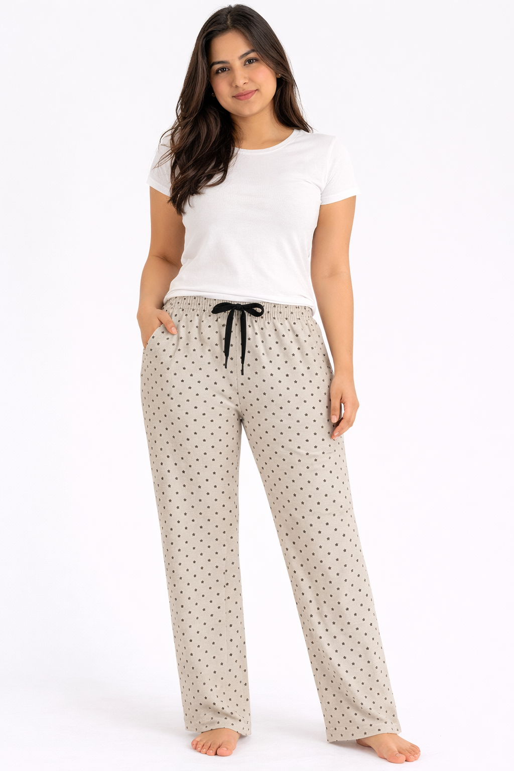 Grey Melange Womens Floral Printed Polycotton 120 GSM Lounge Pant