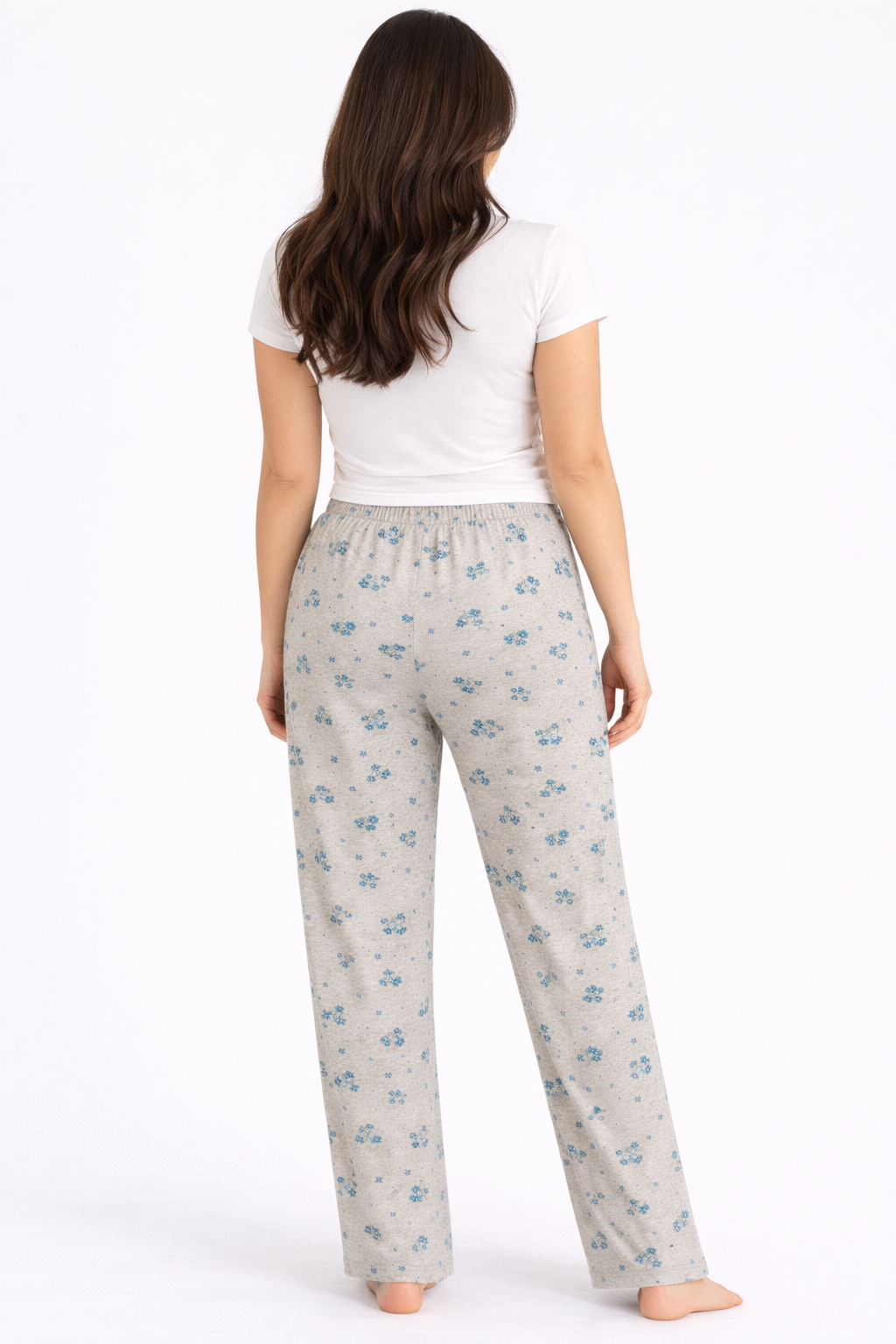 Grey Melange Womens Blue Floral Printed Polycotton 120 GSM Lounge Pant