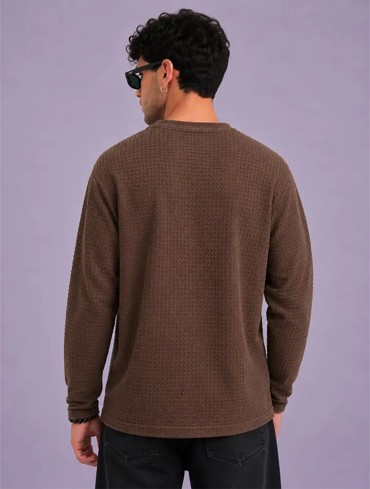 Grey Mens Popcorn Round Neck Full Sleeve