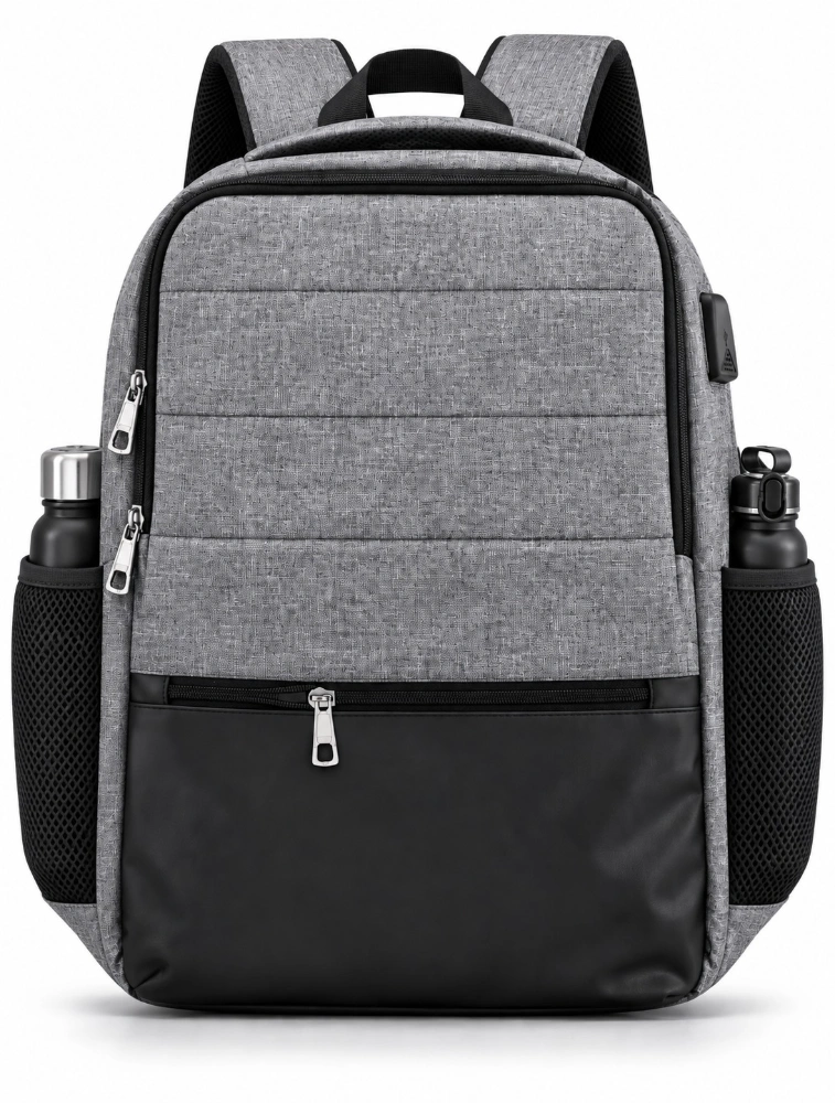 Grey PolyLeather Premium Laptop Backpack