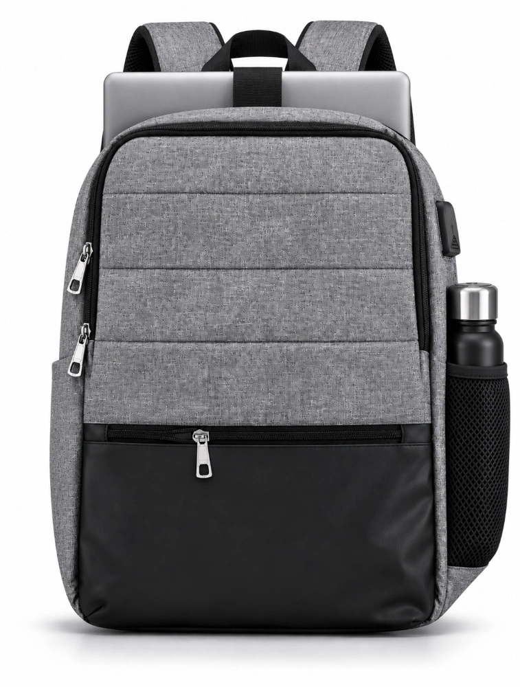 Grey PolyLeather Premium Laptop Backpack