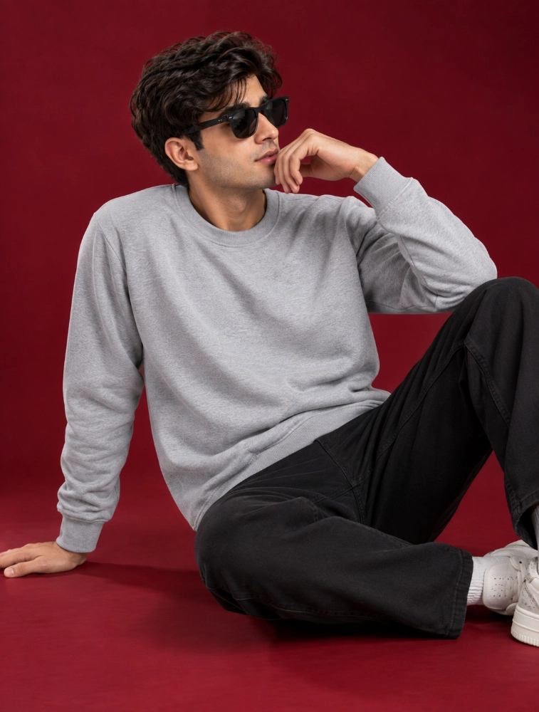 Grey Polycotton Fleece Crew Neck Full Sleeve 300 GSM Sweatshirt