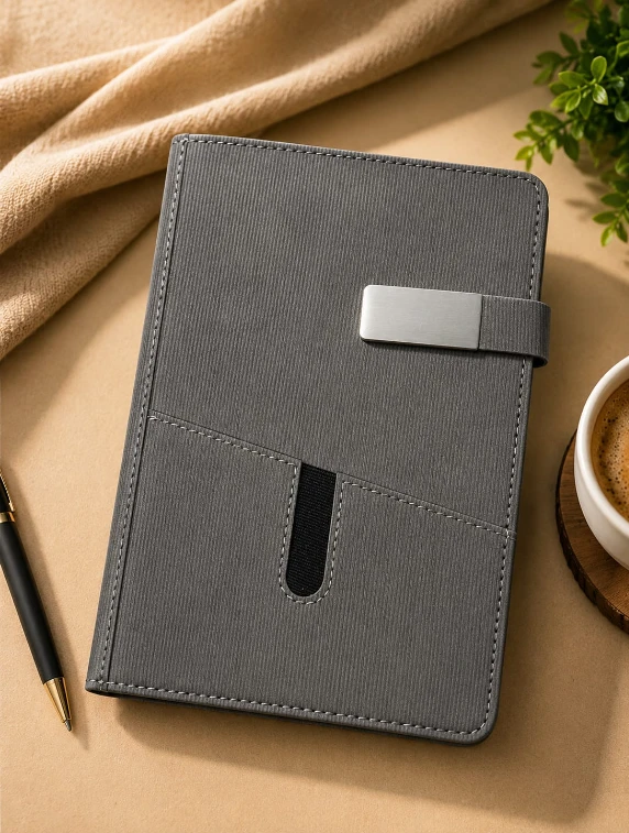 Grey Premium Textured Single Line Diary with Metal Closure