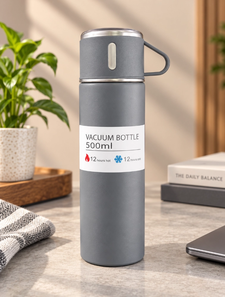 Grey Stainless Steel Vacuum Flask Set