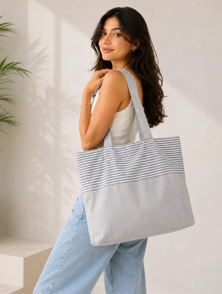 Grey Women Printed Canvas Tote Bag