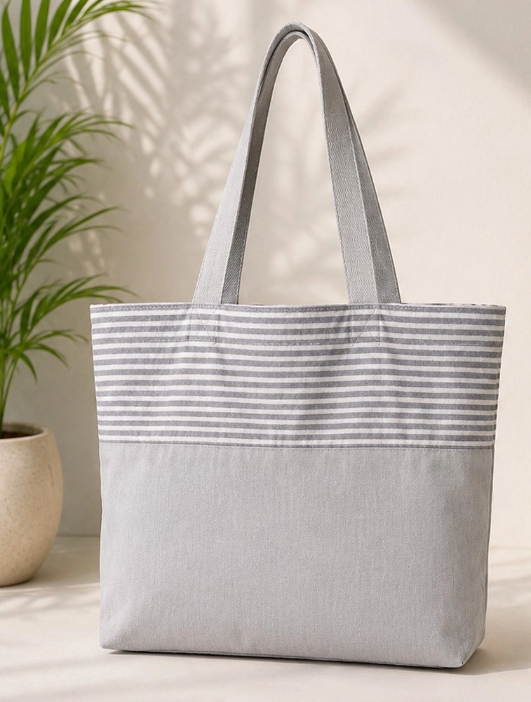 Grey Women Printed Canvas Tote Bag  