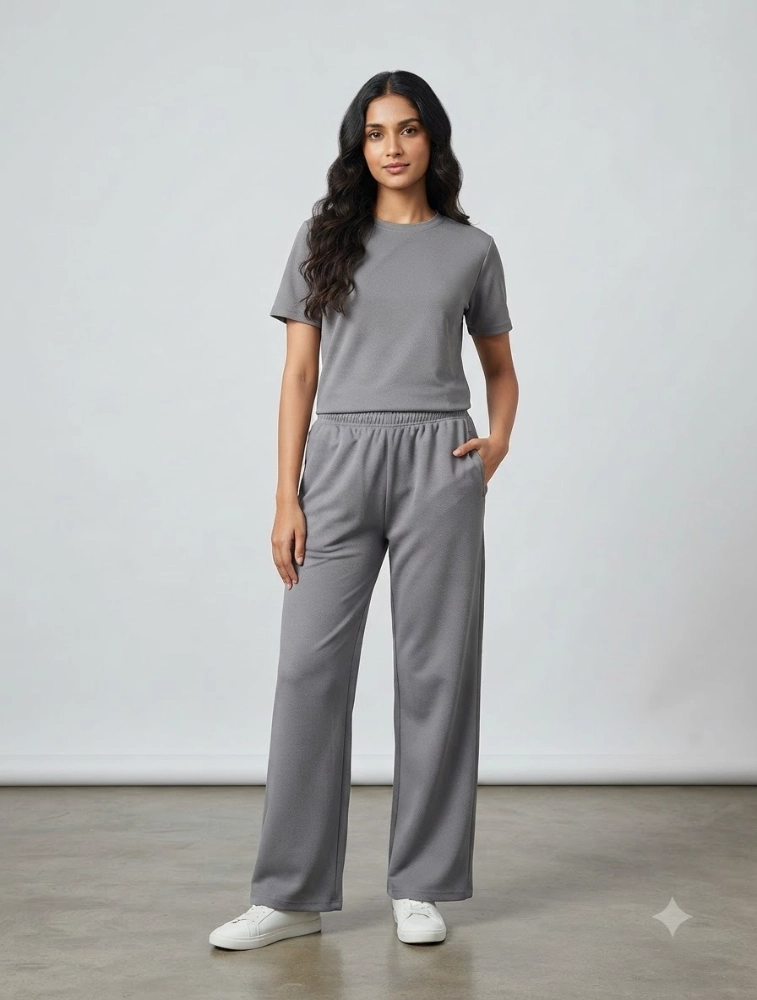 Anshu fashion shop Grey Womens Micro Plain Casual CoOrd Set