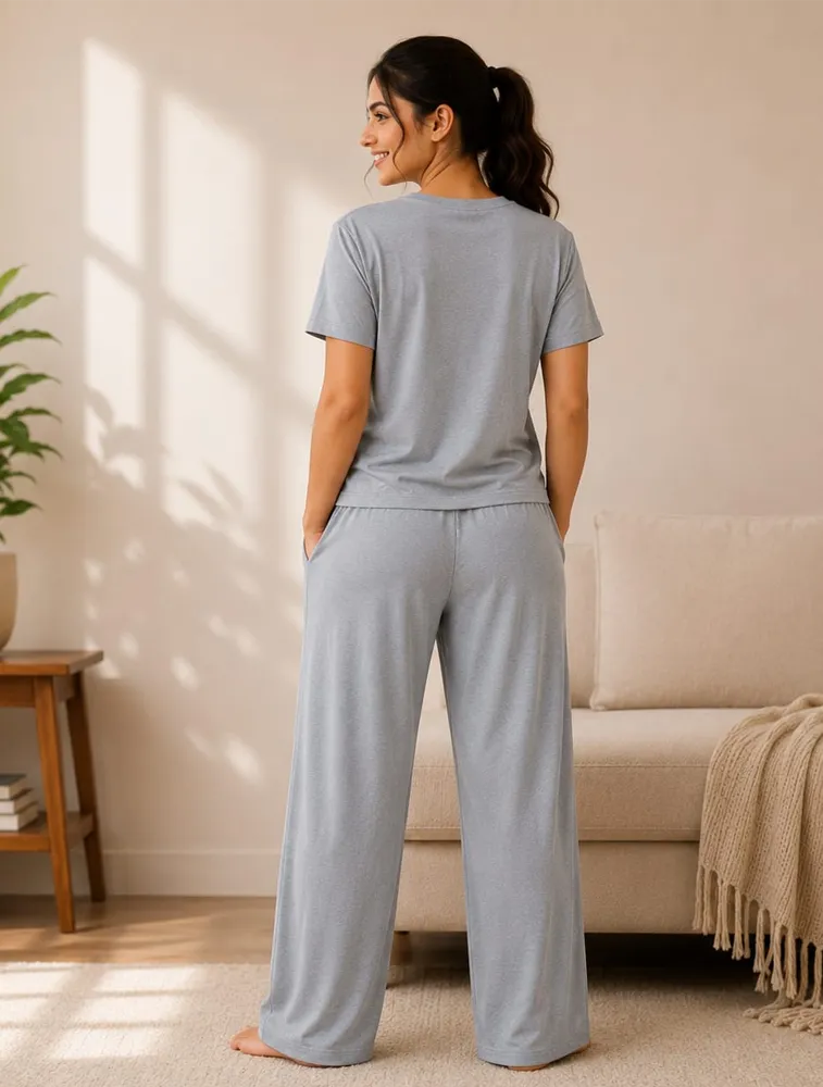 Grey Womens Premium Printed Night Wear