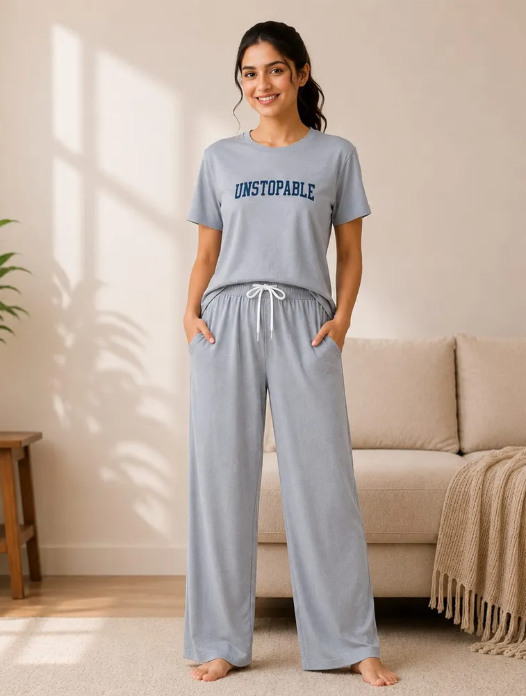 Grey Womens Premium Printed Night Wear