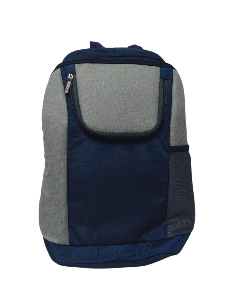Grey and Navy Blue Polyester Casual Backpack with Front Pockets 