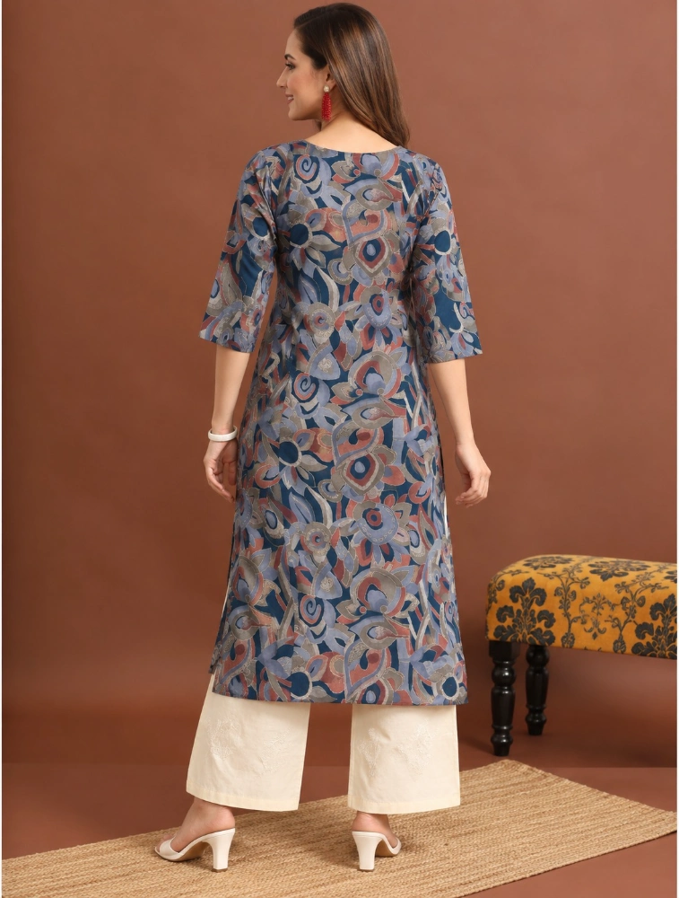 Greyish Blue Aarvika Abstract Elegance Printed Kurti 