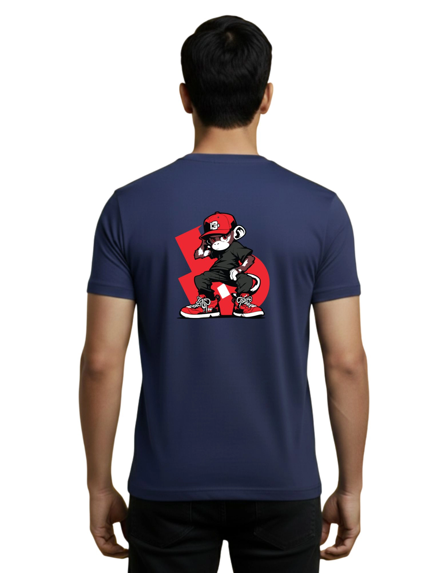 Grind Monkey Graphic Cotton Round Neck T-Shirt 180 GSM Navy Blue