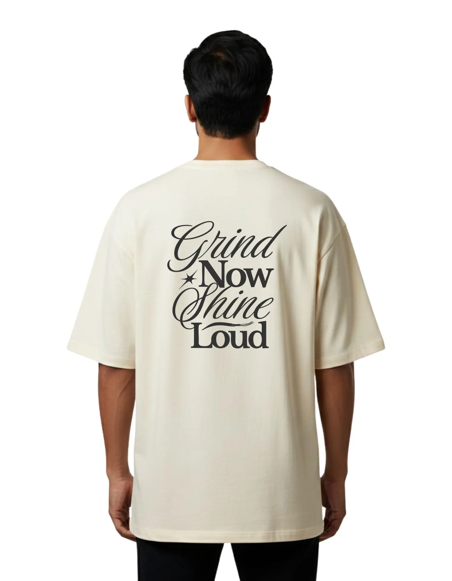 Grind Now Shine Loud Oversized Cotton French Terry T-Shirt 240 GSM Beige