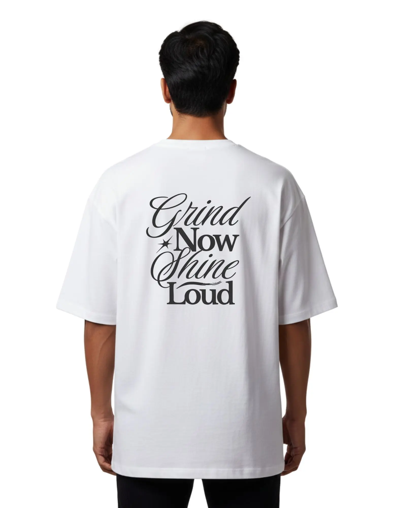 Grind Now Shine Loud Oversized Cotton French Terry T-Shirt 240 GSM White