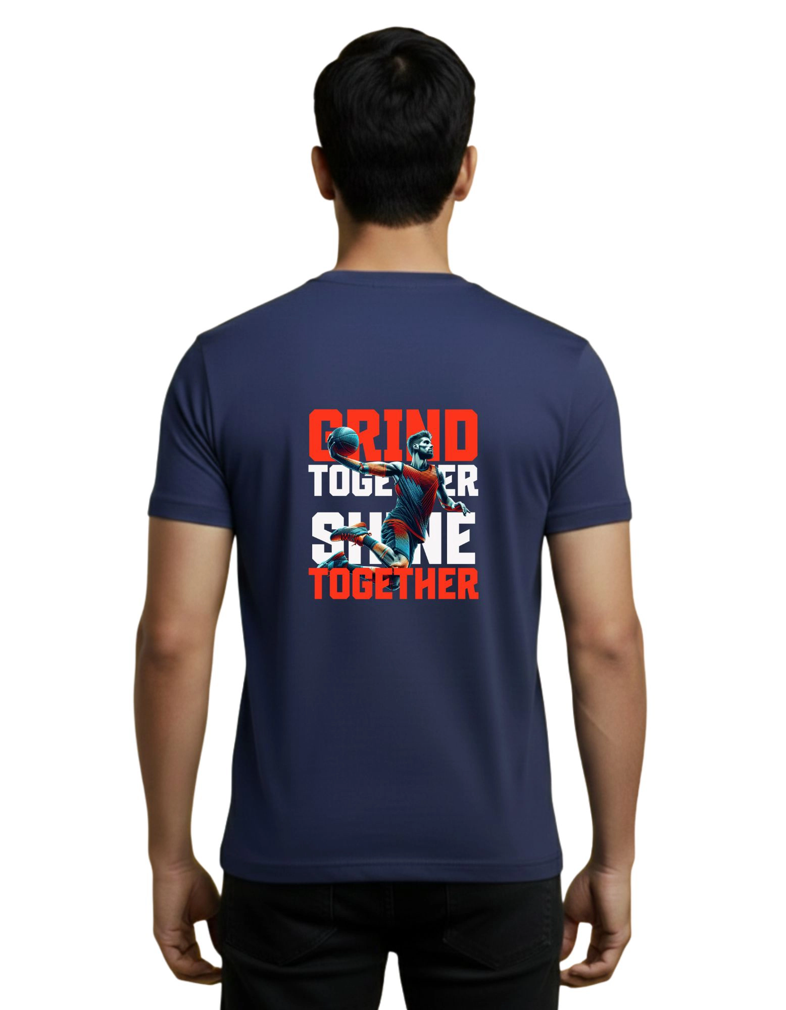 Grind Together Sports Cotton Round Neck T-Shirt 180 GSM Navy Blue
