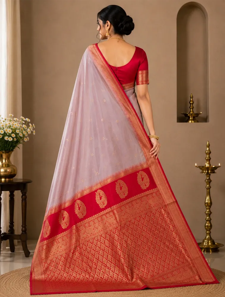 Gunmetal Grey  Womens Premium Semi Gadwal Saree