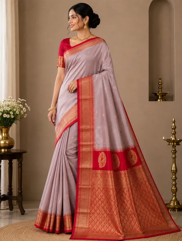 Gunmetal Grey  Womens Premium Semi Gadwal Saree