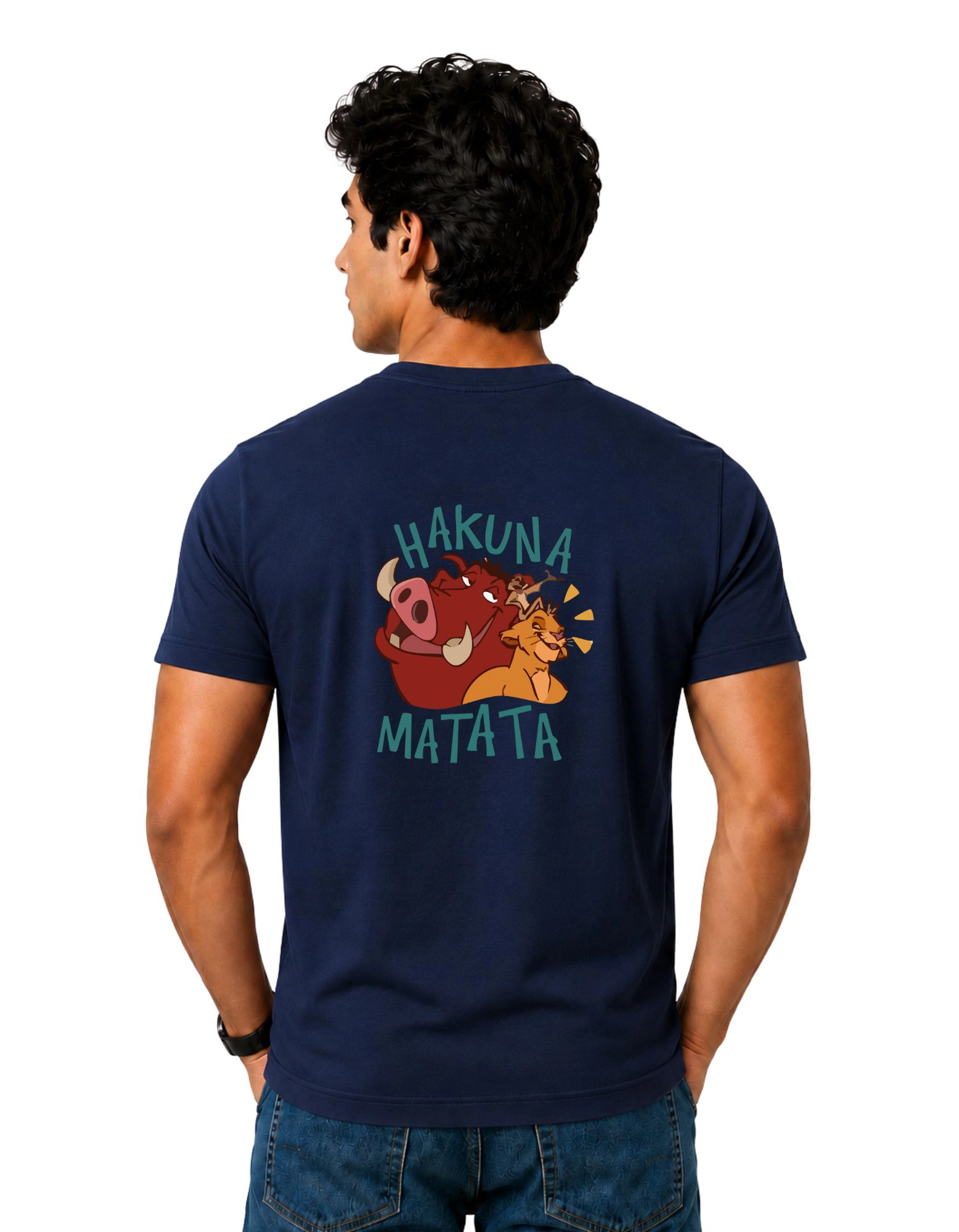 Hakuna Matata Cotton Round Neck T-Shirt 180 GSM Navy Blue