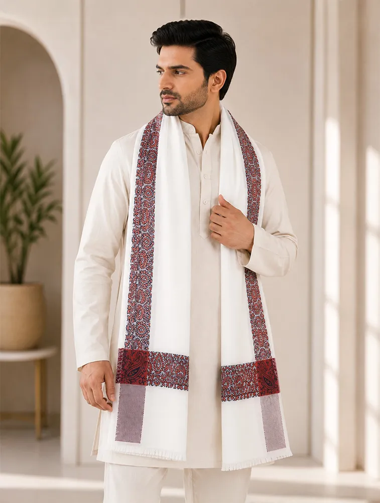 Half White Premium Cotton Polyester Jacquard Winter Shawls — bulk from ₹330