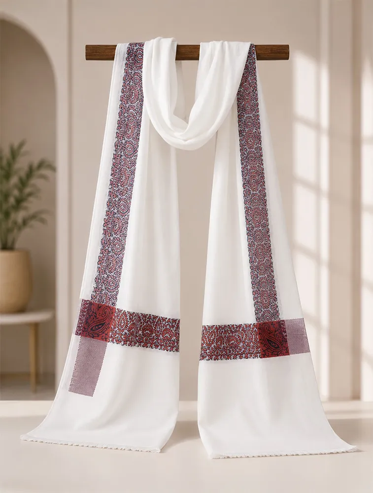 Half White Premium Cotton Polyester Jacquard Winter Shawls