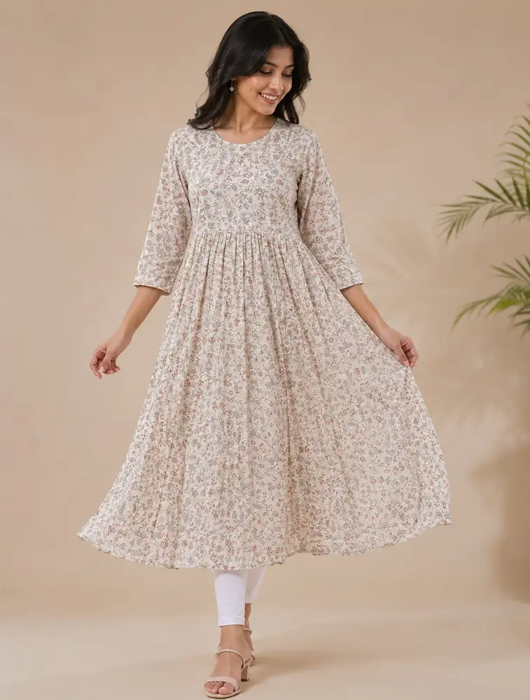Half White Printed Kurti 
