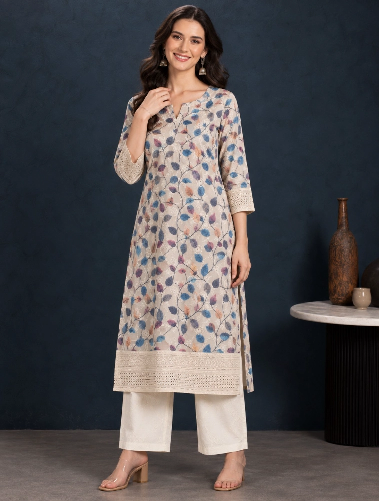 Half White Women Regular Kurta