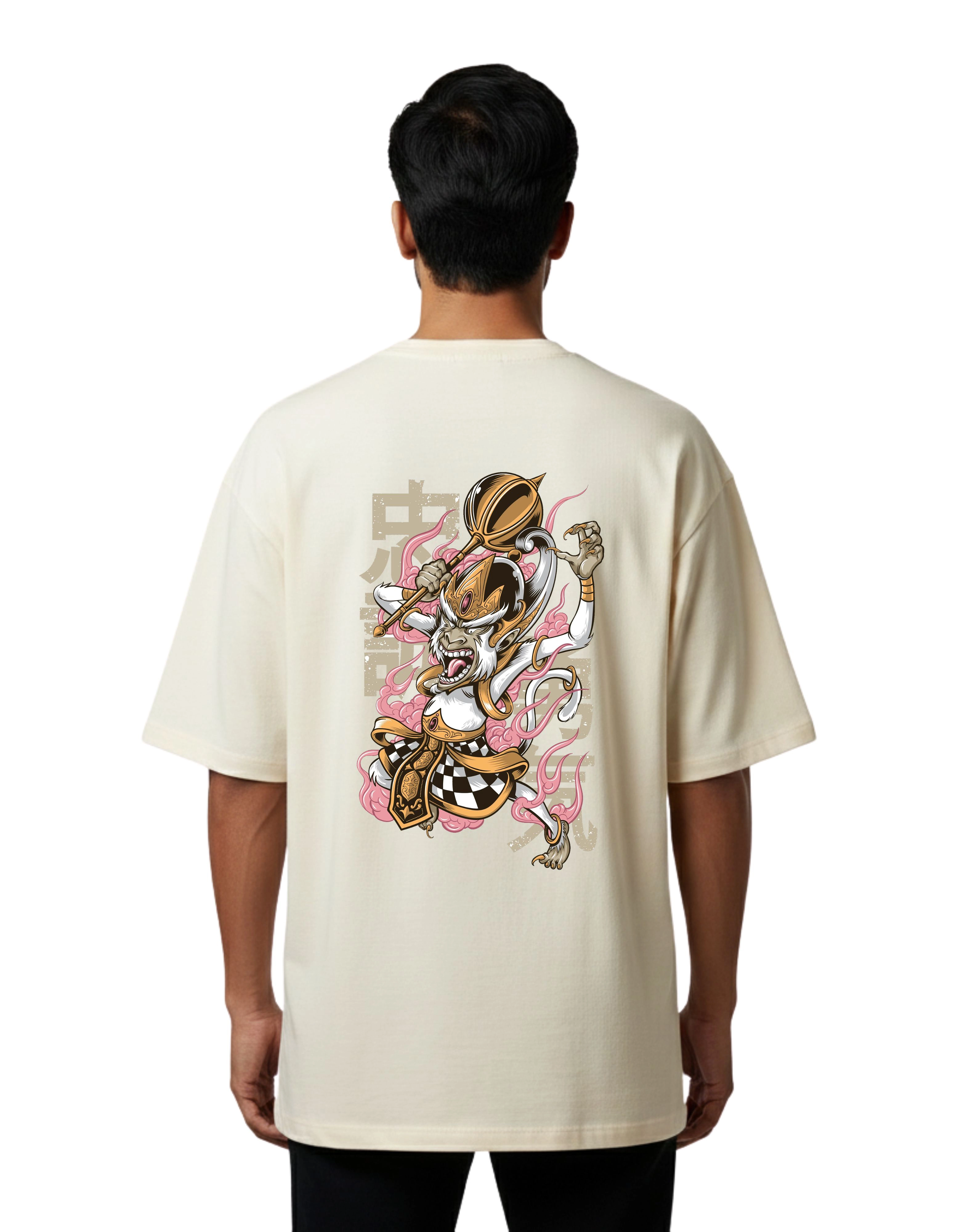 Hanuman Warrior Oversize Cotton French Terry T-Shirt 240 GSM Beige