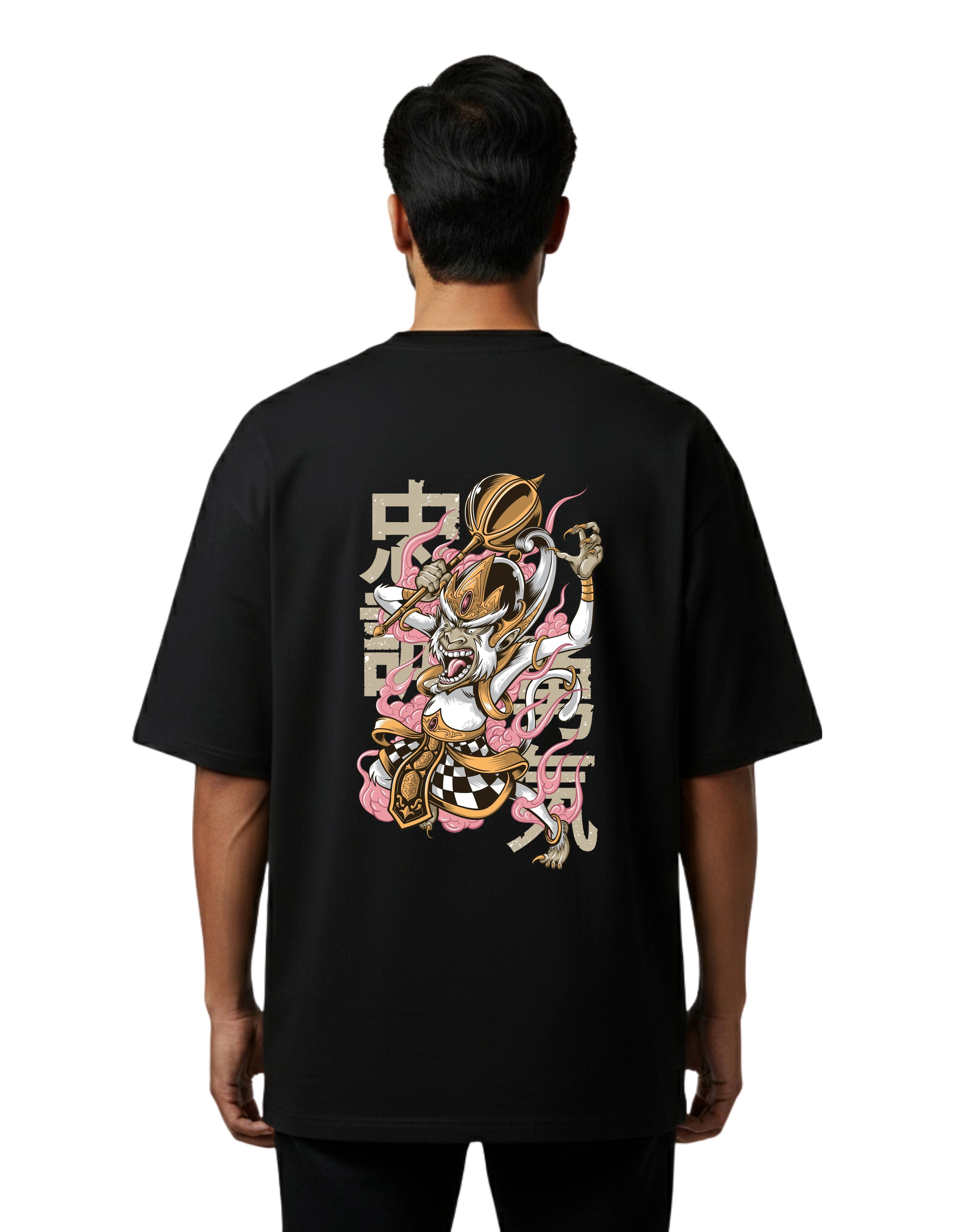 Hanuman Warrior Oversize Cotton French Terry T-Shirt 240 GSM Black