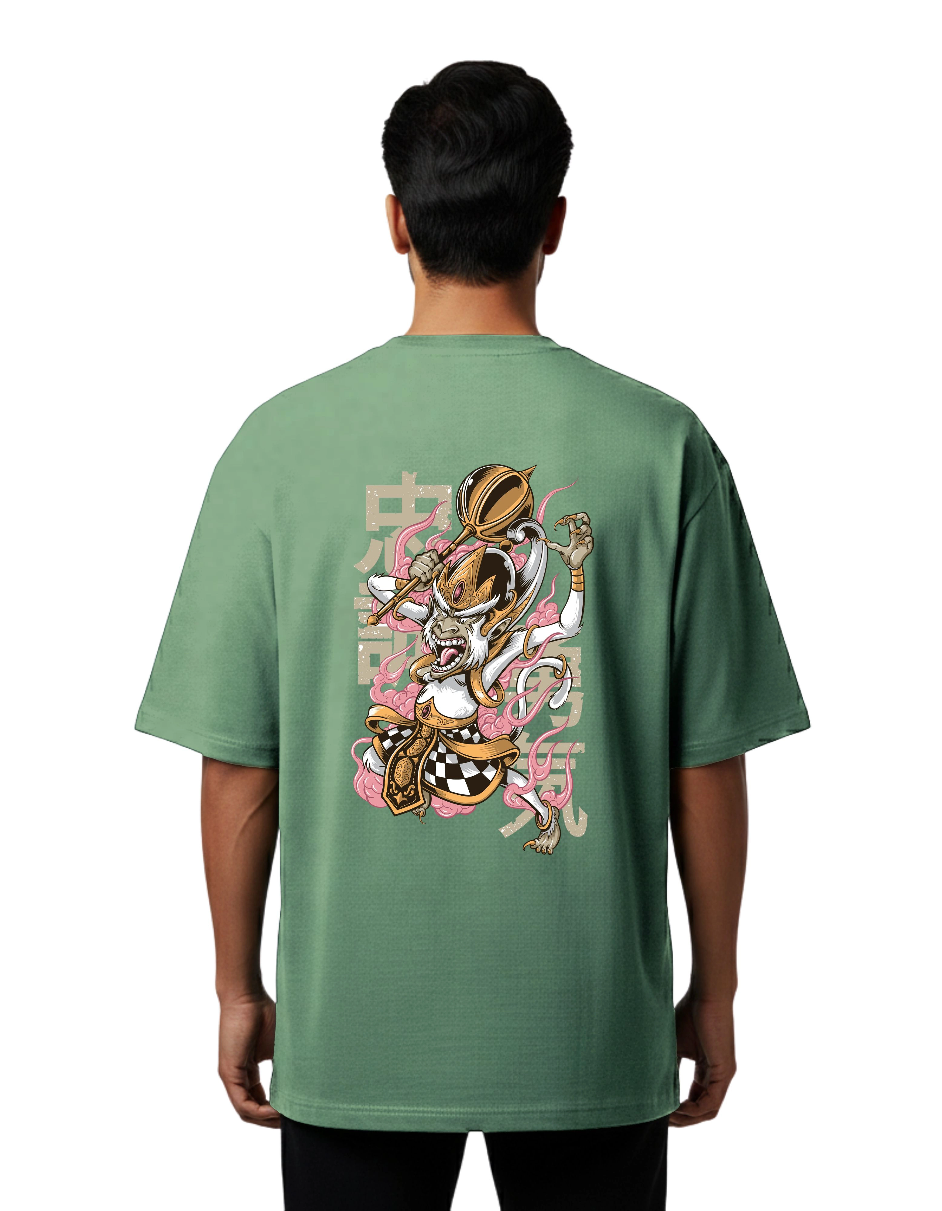 Hanuman Warrior Oversize Cotton French Terry T-Shirt 240 GSM D Green