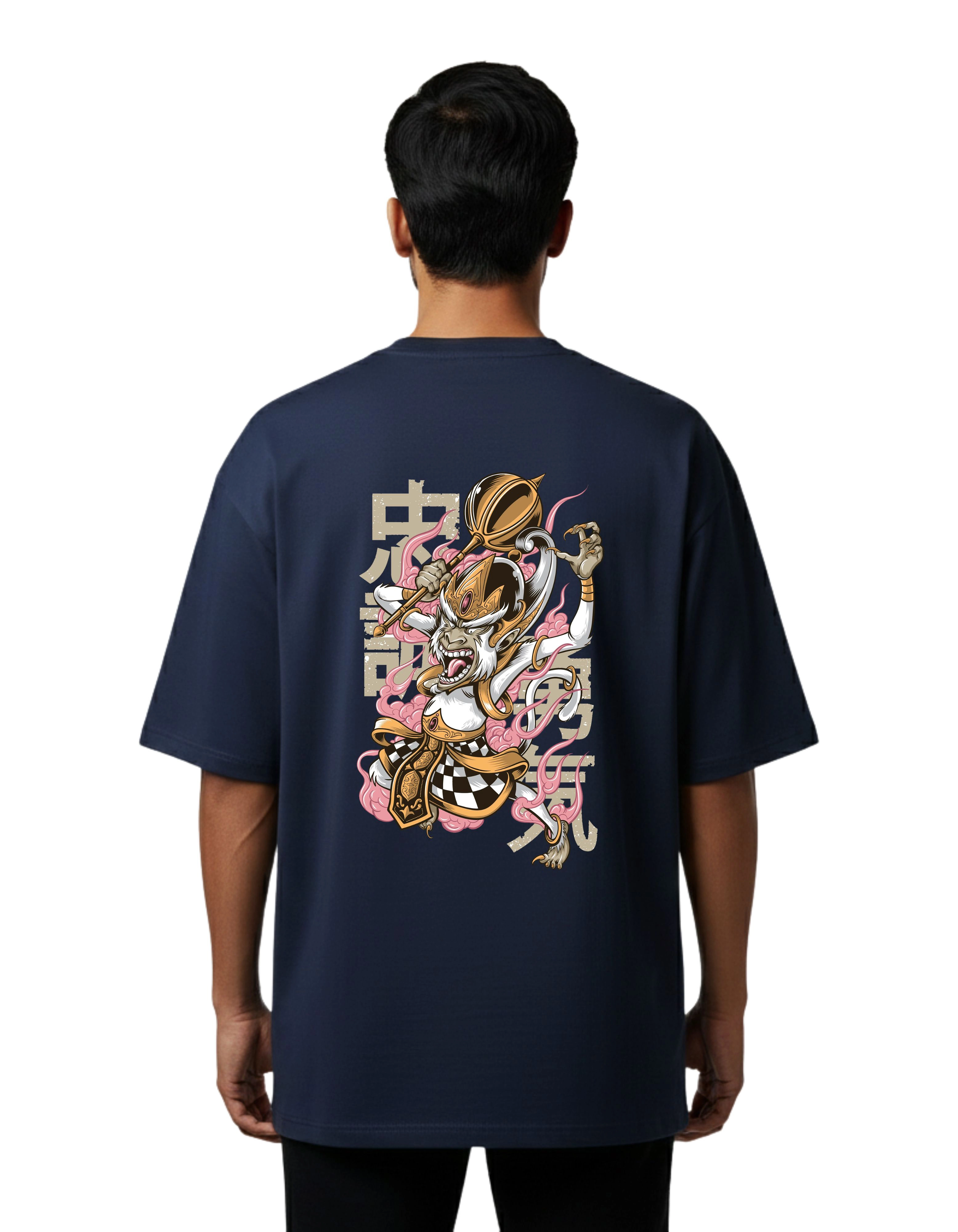 Hanuman Warrior Oversize Cotton French Terry T-Shirt 240 GSM Navy Blue