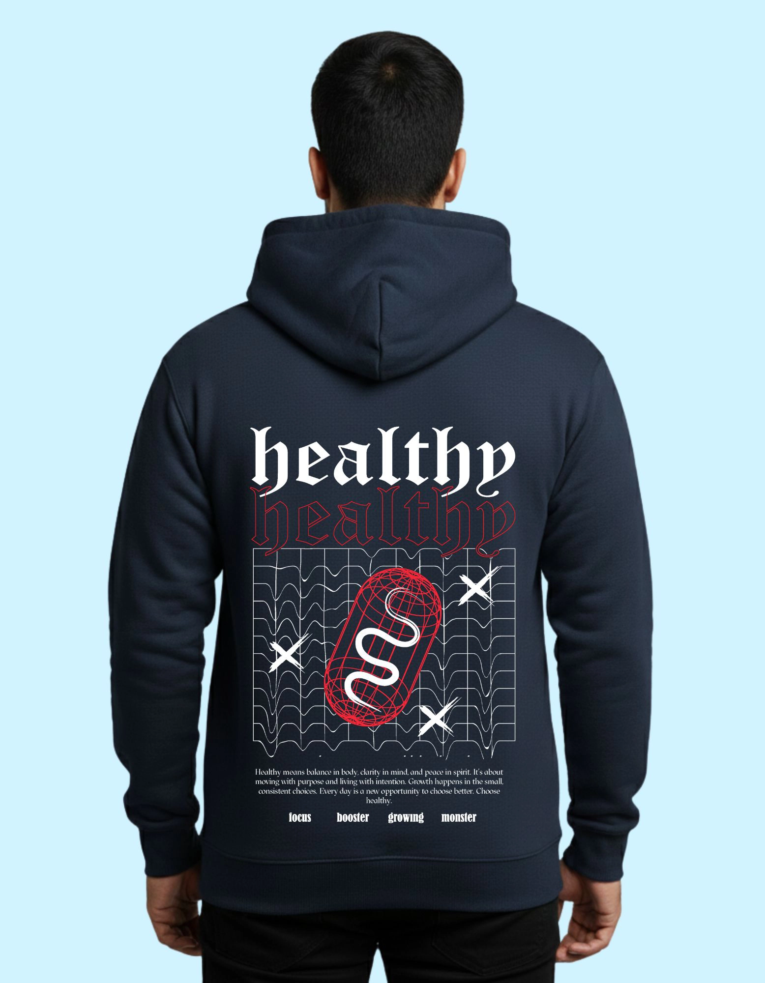 Healthy Graphic Cotton Hoodie 300 GSM Without Zipper Navy Blue