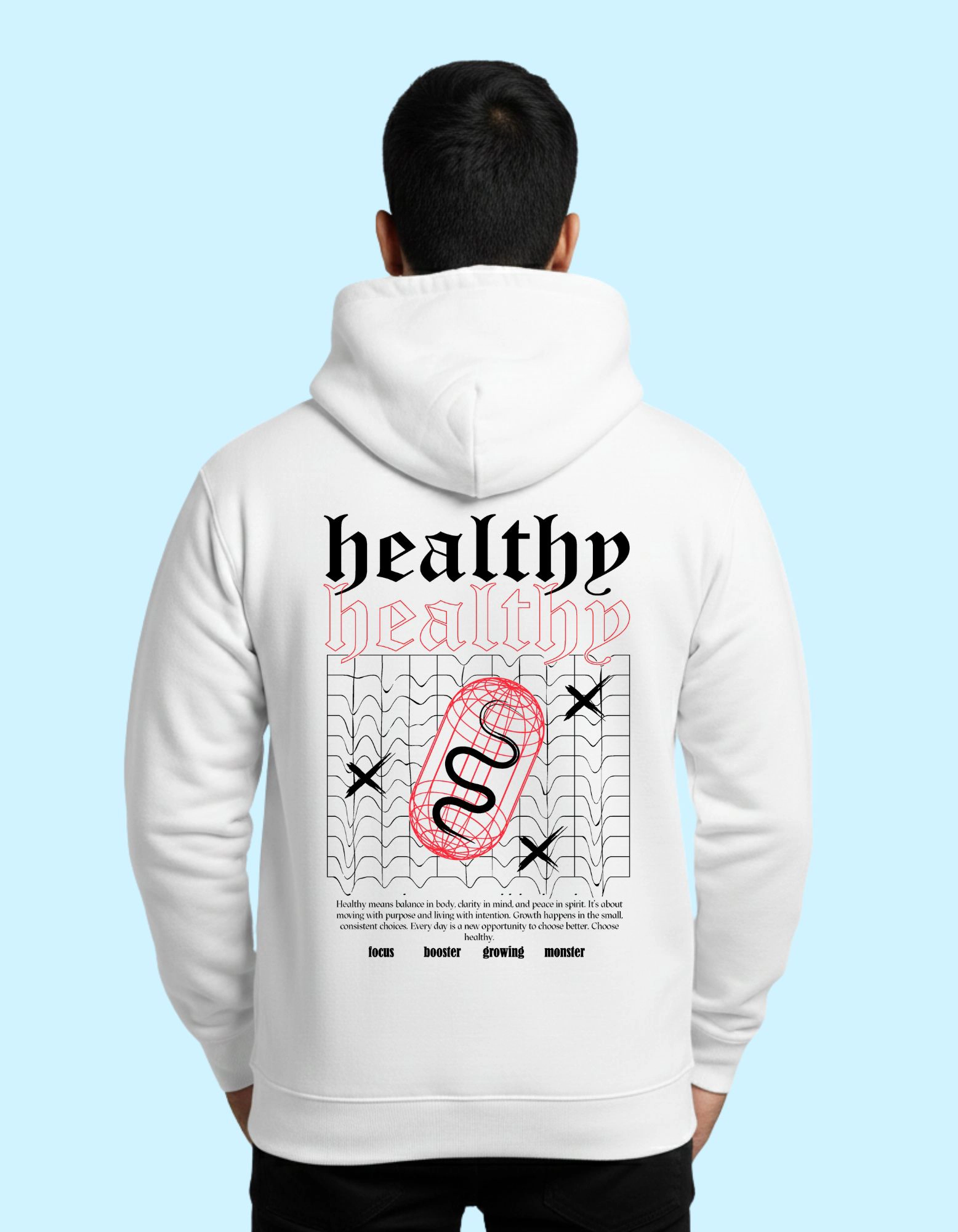 Healthy Graphic Cotton Hoodie 300 GSM Without Zipper White