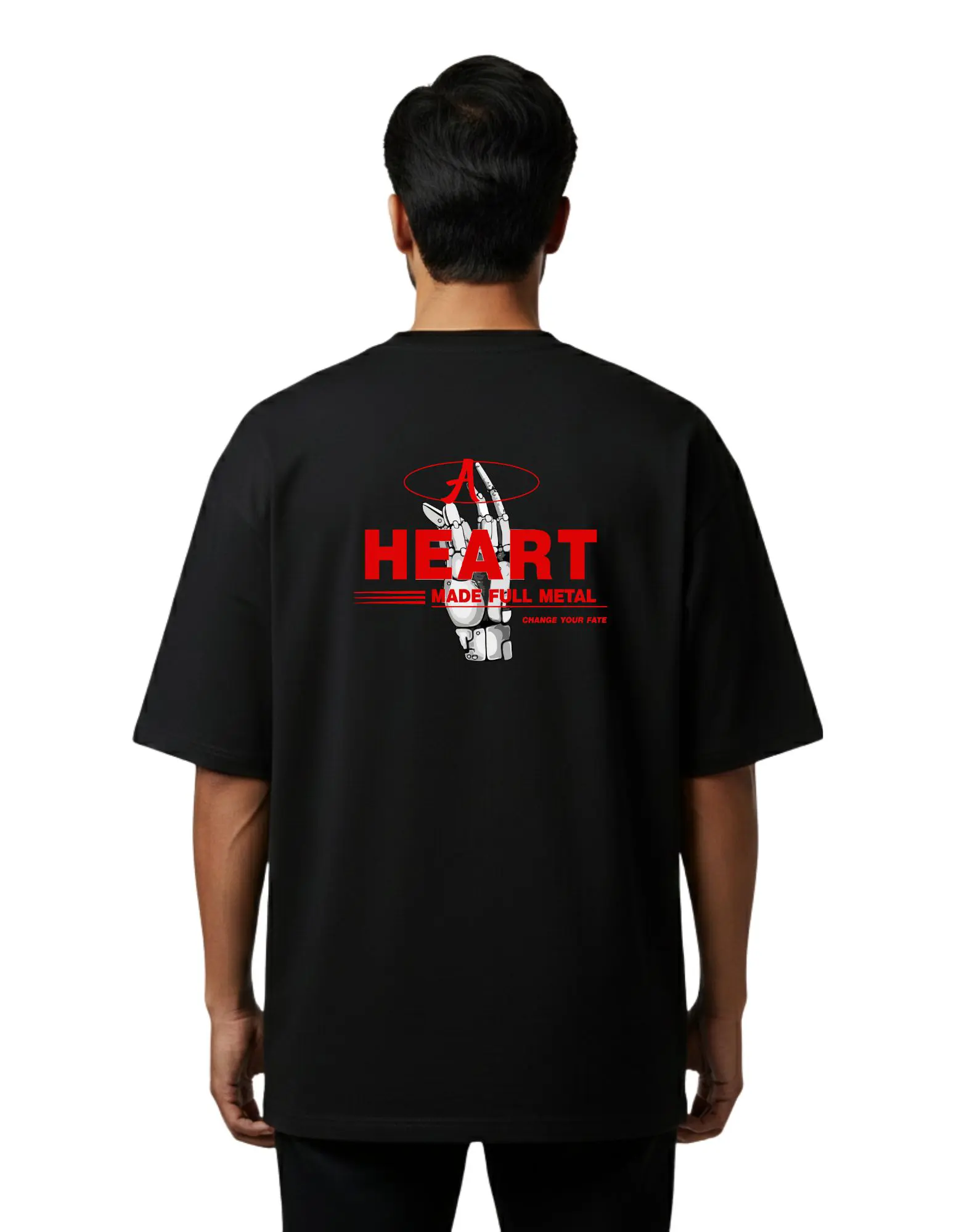 Heart Made Full Metal Oversize Cotton French Terry T-Shirt 240 GSM Black