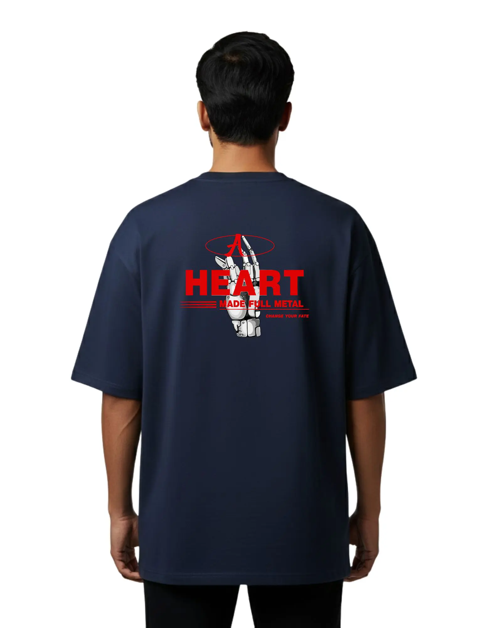 Heart Made Full Metal Oversize Cotton French Terry T-Shirt 240 GSM Navy Blue