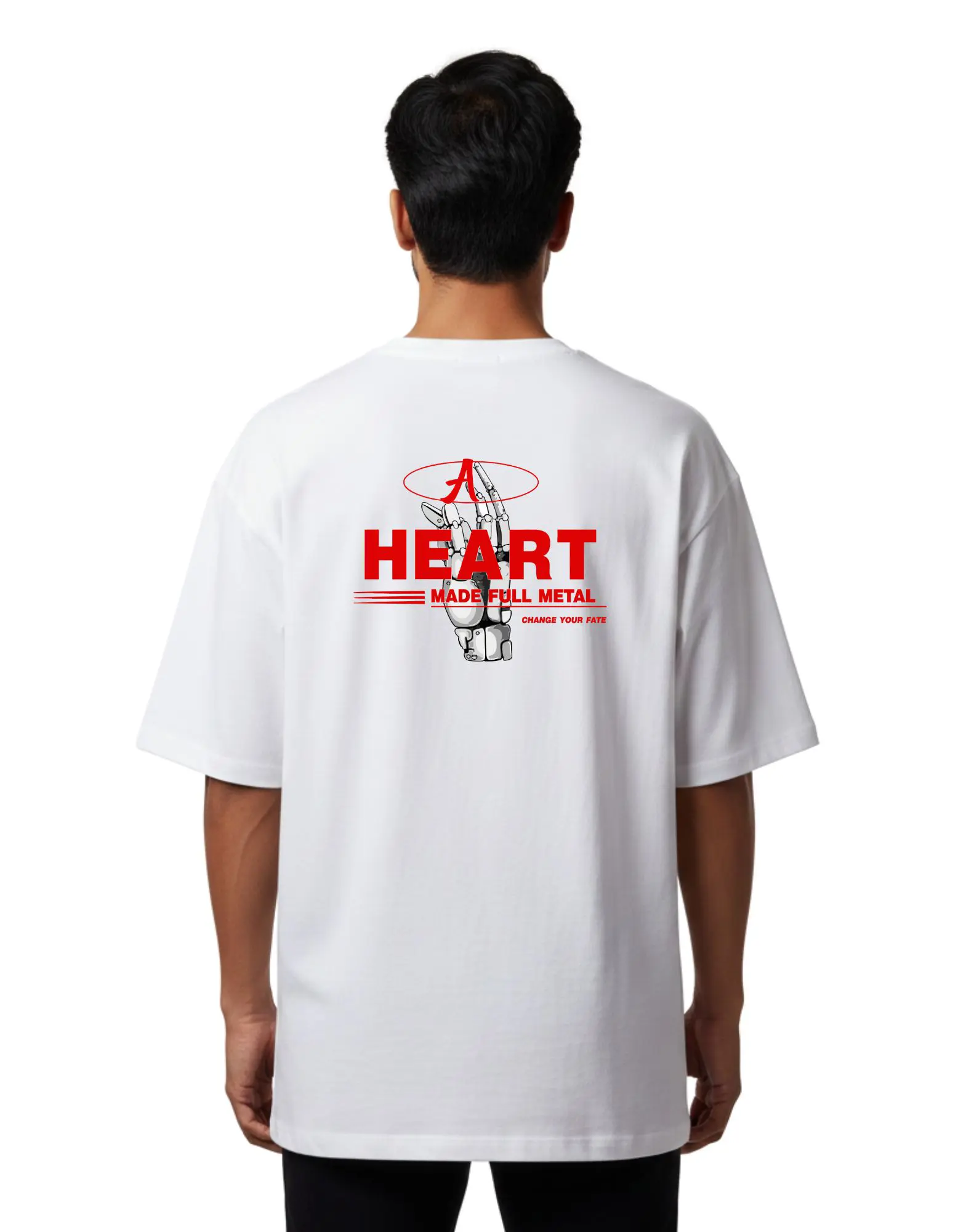 Heart Made Full Metal Oversize Cotton French Terry T-Shirt 240 GSM White