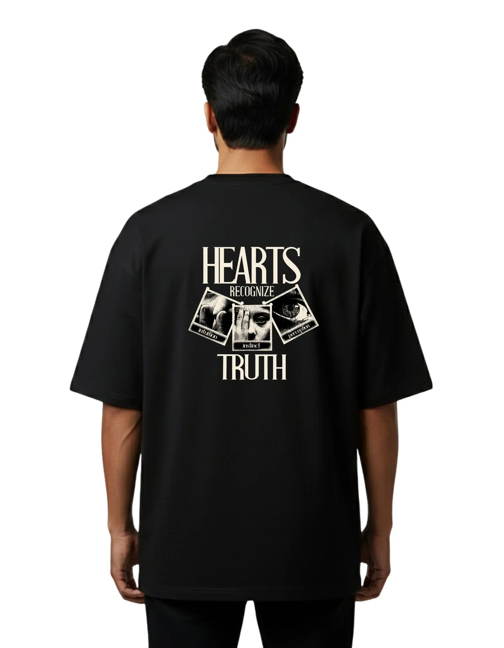 Hearts Recognize Truth Oversize Cotton French Terry T-Shirt 240 GSM Black