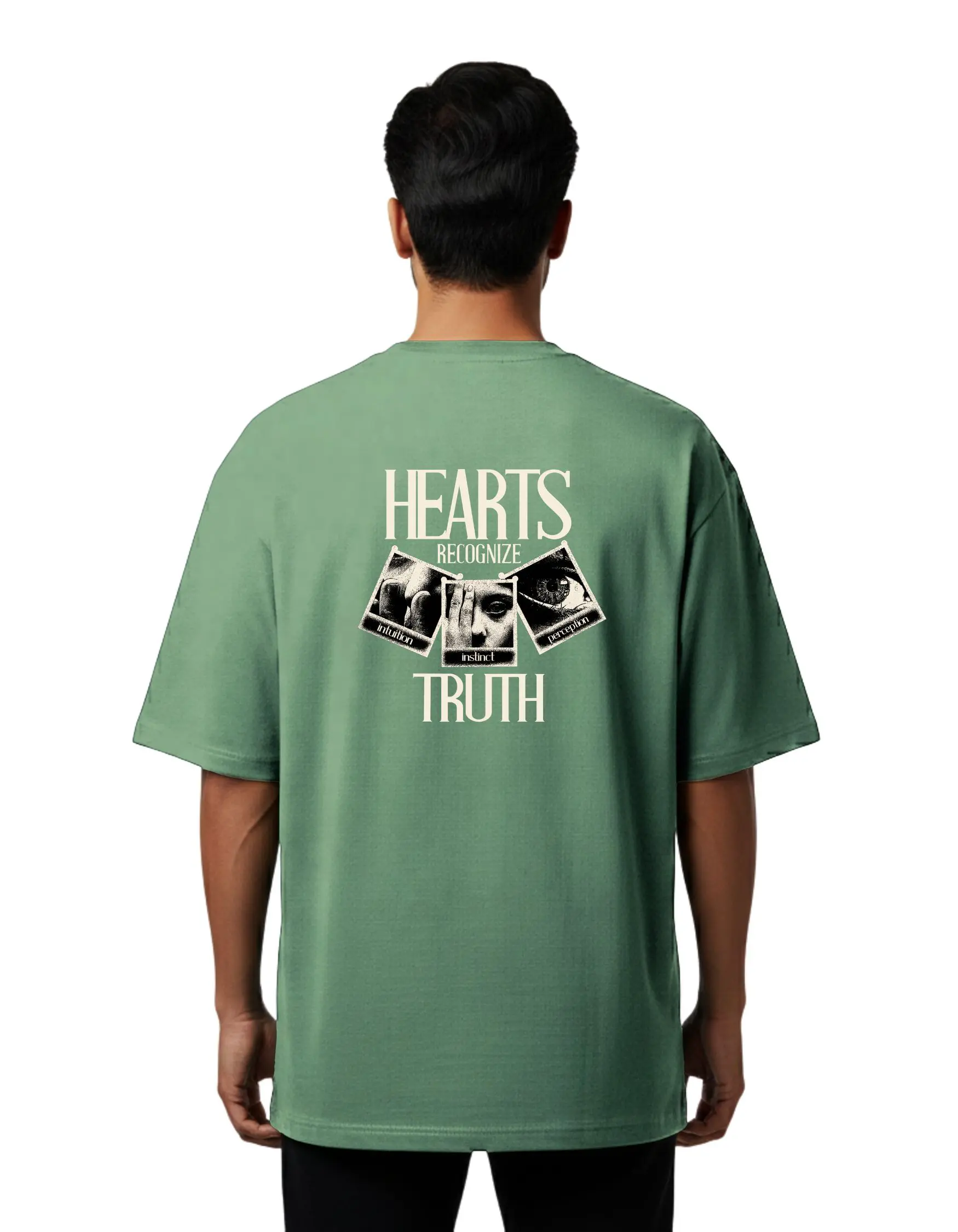 Hearts Recognize Truth Oversize Cotton French Terry T-Shirt 240 GSM D Green