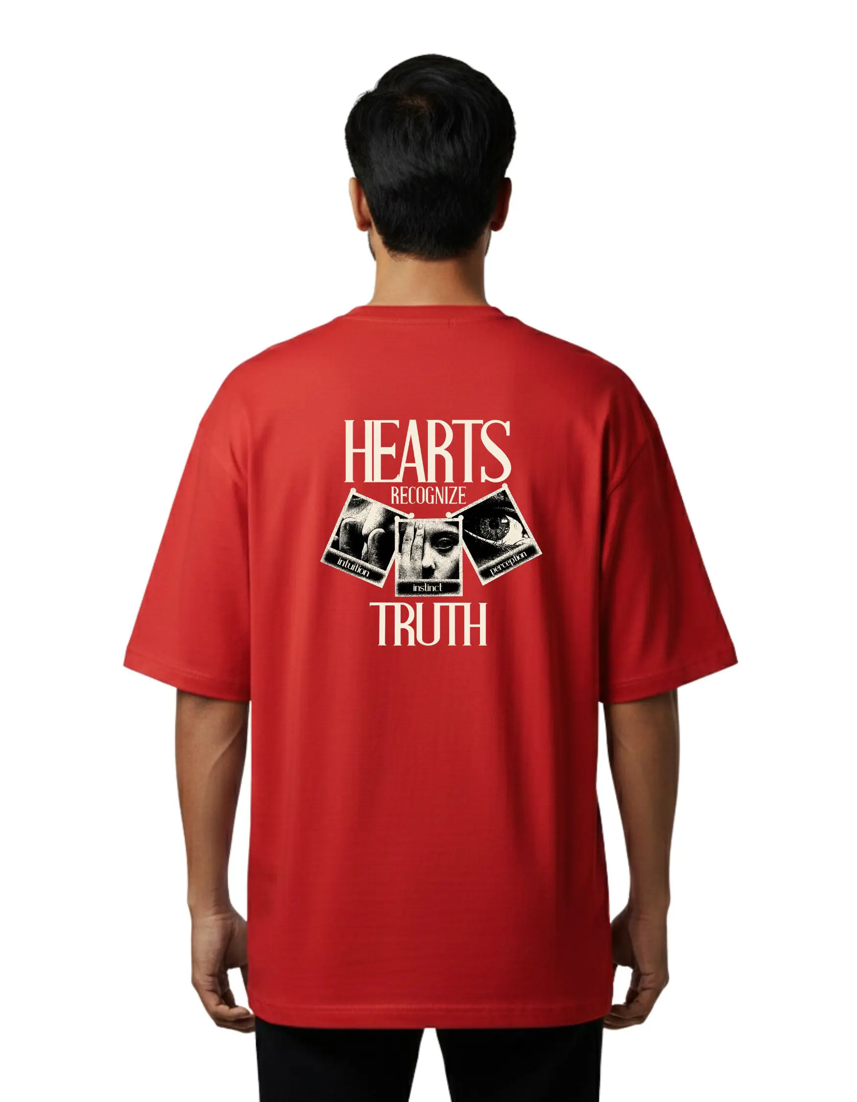 Hearts Recognize Truth Oversize Cotton French Terry T-Shirt 240 GSM Red