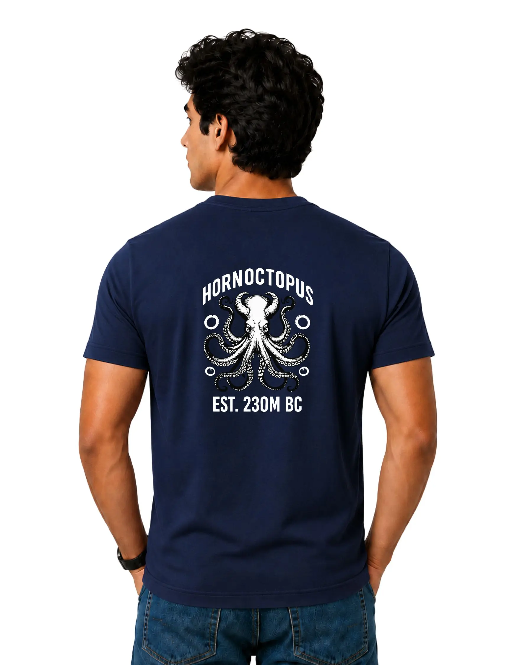 Horn Octopus Cotton Round Neck T-Shirt 180 GSM Navy Blue