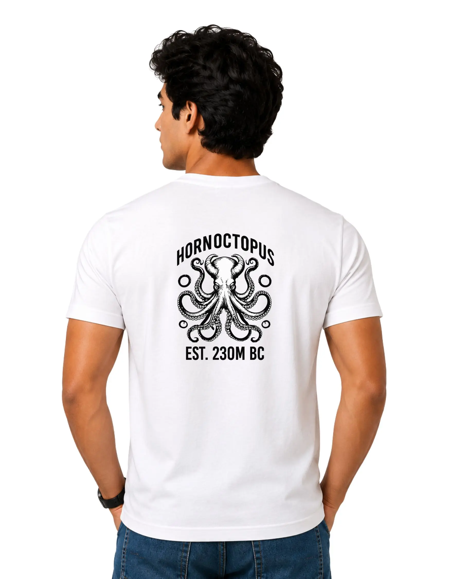 Horn Octopus Cotton Round Neck T-Shirt 180 GSM White