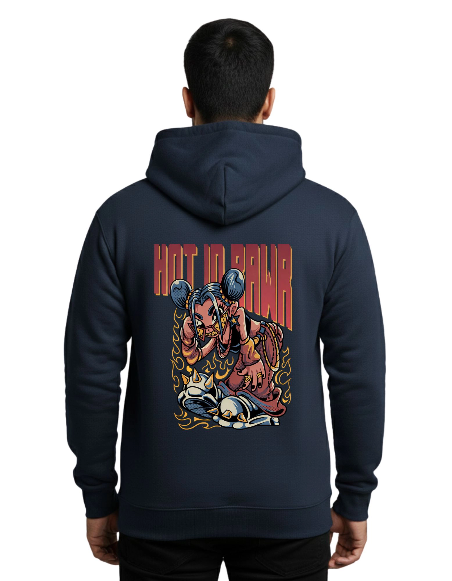 Hot In Rawr Cotton Hoodie Without Zipper 300 GSM Navy Blue
