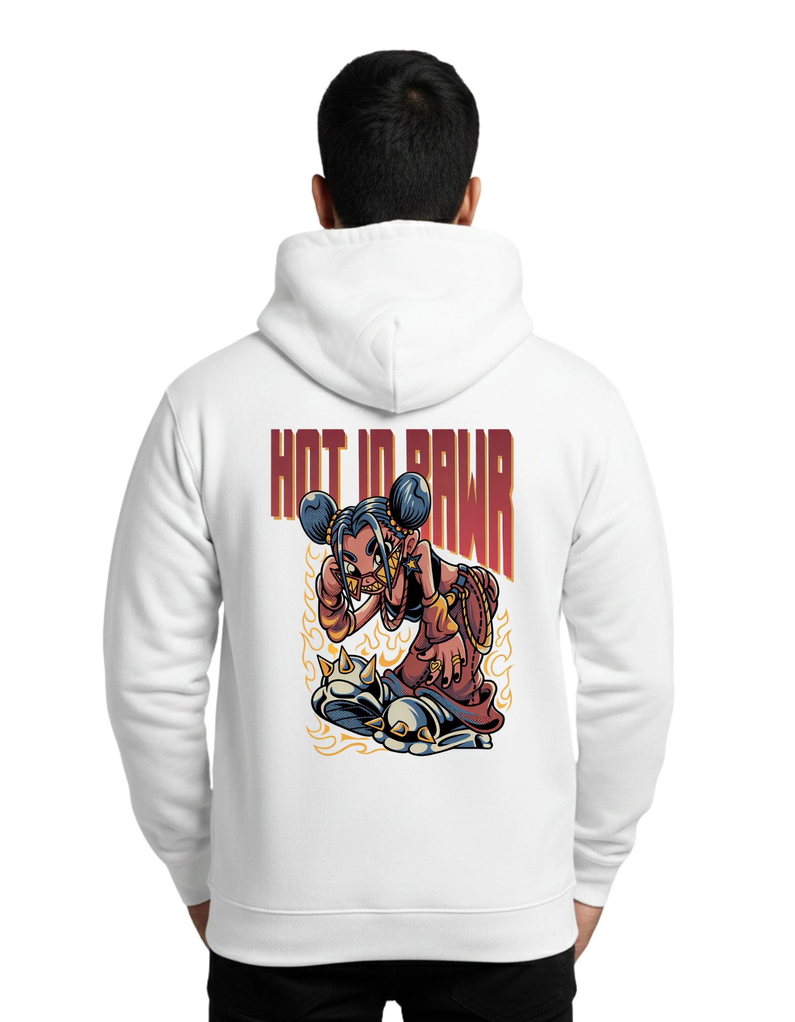 Hot In Rawr Cotton Hoodie Without Zipper 300 GSM White