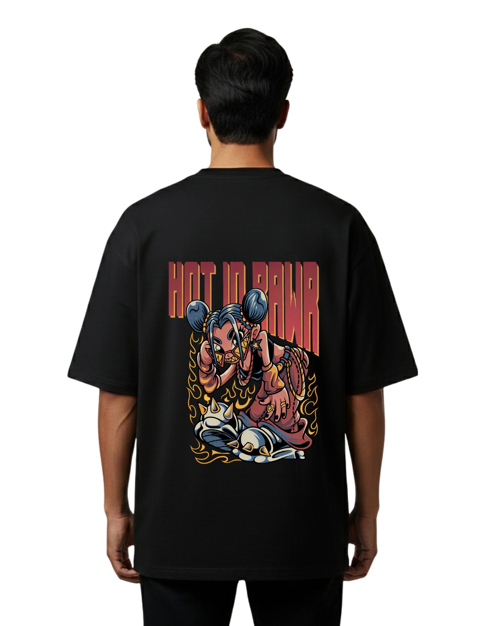 Hot In Rawr Oversized Cotton French Terry T-Shirt 240 GSM Black